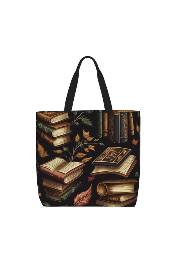 Library Books Magic Book Zippered Tote Bag Large Capacity Shoulder Handbag for Shopping, Work, Travel