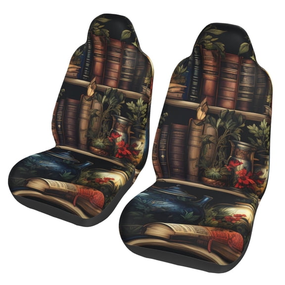 Library Books Magic Cool Car Seat Cover 2 Pcs Auto Front Bucket Seats Protector Cushion Universal Vehicle Truck SUV