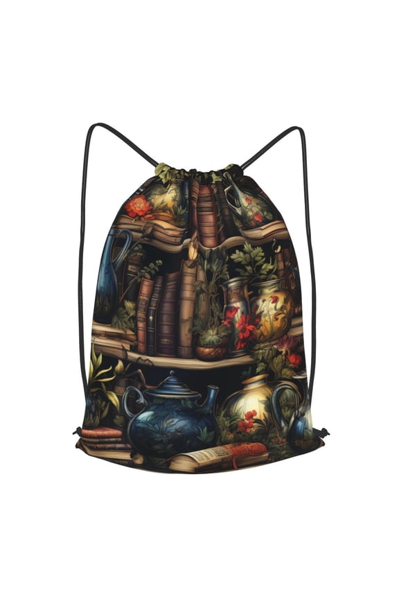 Library Books Magic Cool Drawstring Backpack Gym String Bag Sports Sackpack Cinch Sack, Small