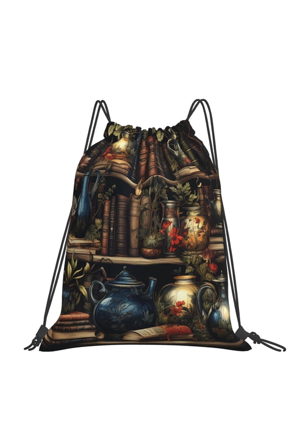 Library Books Magic Cool Large Drawstring Backpack Casual Cinch Sack Bag Backpack for Sports Hiking Travel Gym