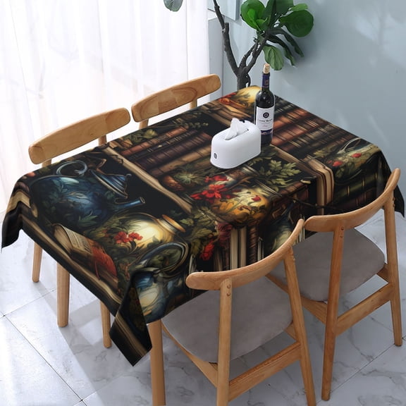 Library Books Magic Cool Rectangular Tablecloth 54"x 72" Waterproof Rectangle Table Cover Cloth for Kitchen Dining Room Picnic Home Party