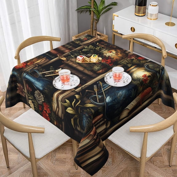 Library Books Magic Cool Square Tablecloth 54x54 Waterproof Table Cover for Dining Table, Parties, Weddings, Picnics, Cafes