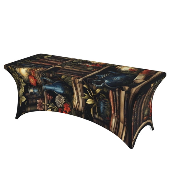 Library Books Magic Cool Stretch Rectangular Table Cover 6FT Elastic Fitted Tablecloth for Parties, Weddings, Banquets