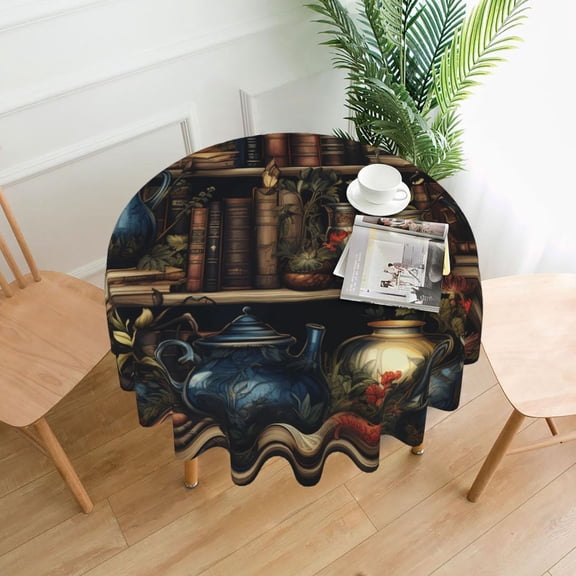 Library Books Magic Cool Tablecloths Round 60 inch Fabric Table Cloth Cover for Dining Kitchen Wedding Party