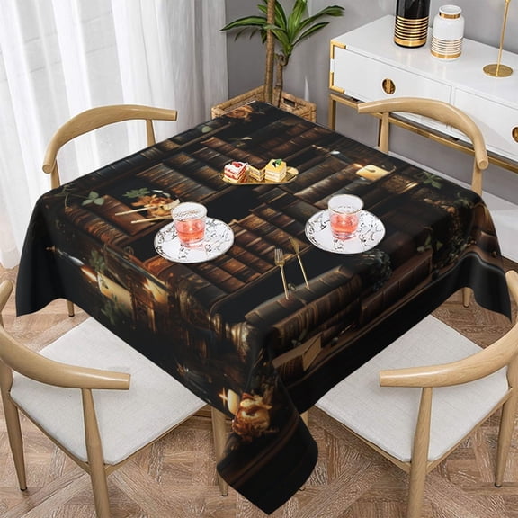 Library Books Magic Vintage Art Square Tablecloth 54x54 Waterproof Table Cover for Dining Table, Parties, Weddings, Picnics, Cafes