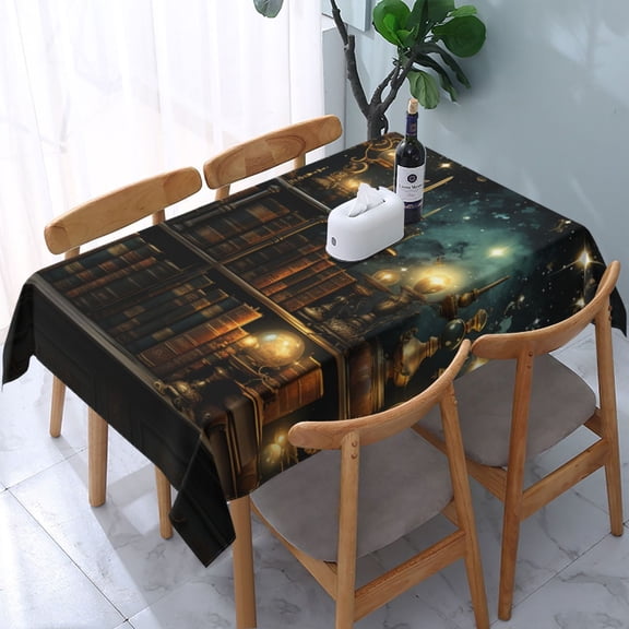 Library Books Magic Vintage Starry Rectangular Tablecloth 54"x 72" Waterproof Rectangle Table Cover Cloth for Kitchen Dining Room Picnic Home Party
