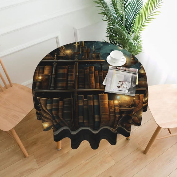Library Books Magic Vintage Starry Tablecloths Round 60 inch Fabric Table Cloth Cover for Dining Kitchen Wedding Party