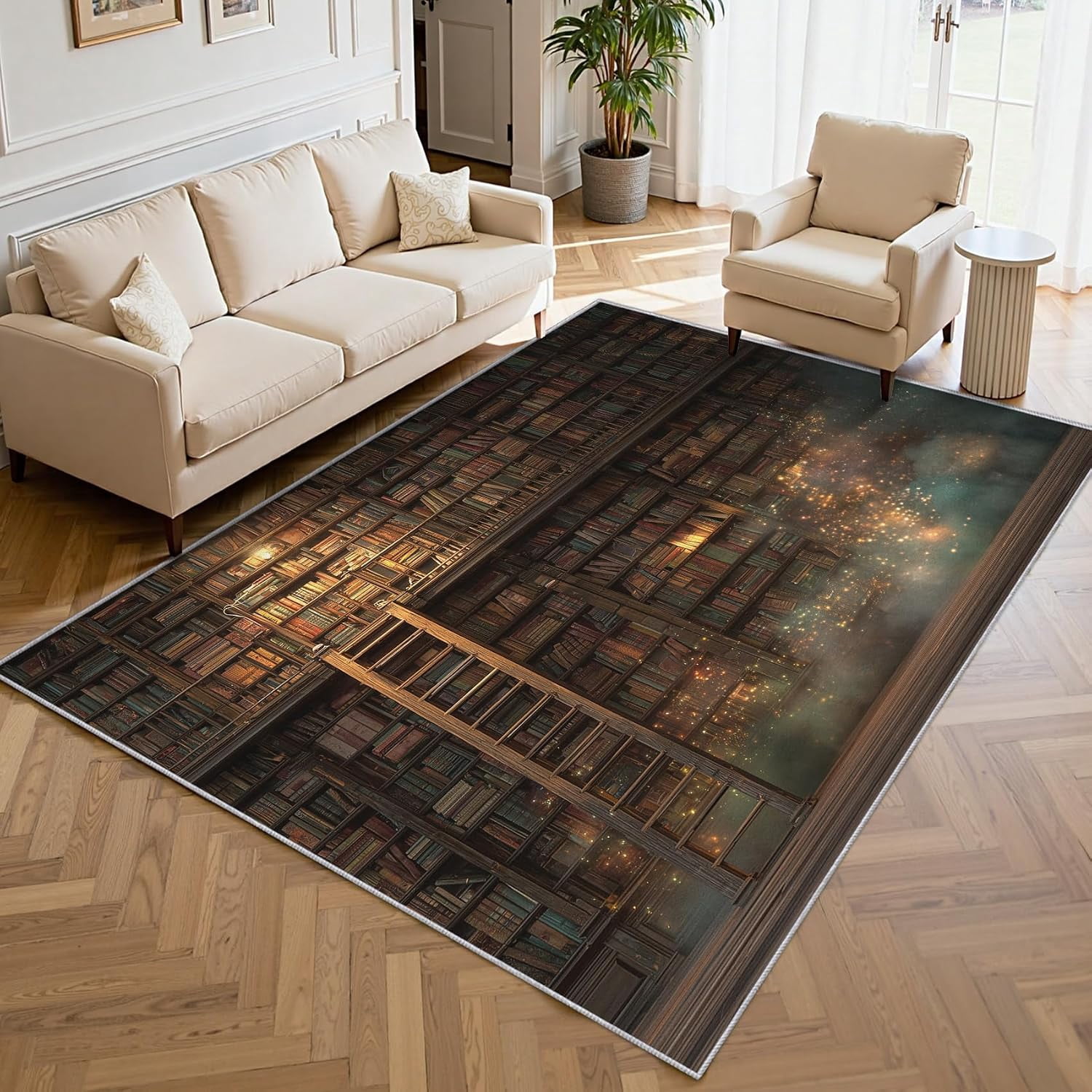Library Bookshelf Area Rugs, Fantasy Tree Pattern Carpet, Washable Non ...