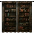 thumbnail image 1 of Library Bookshelf Blackout Curtains For Boys Girl Bedroom Decor,Wooden Vintage Bookcase Books Thermal Insulated Grommet Drapes Darkening Window Curtain For Living Room Home 42"W x 63"L (Pack of 2), 1 of 6