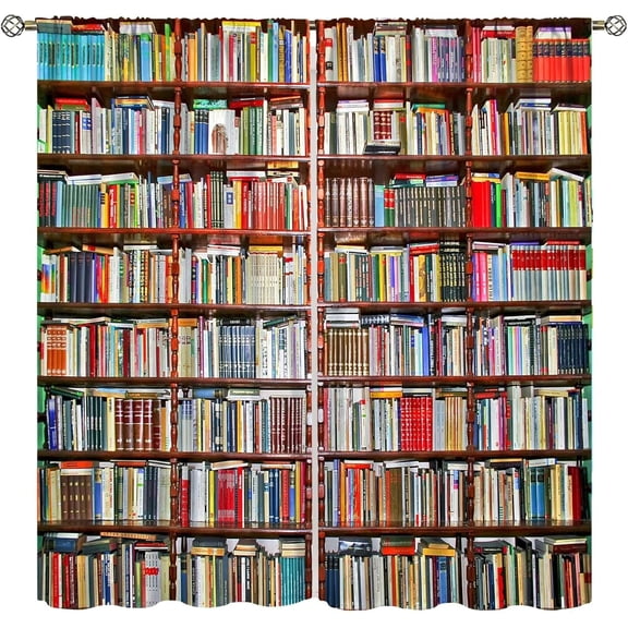 Library Bookshelf Curtains, Library Learning Education Study Bookcase Window Treatments for Living Room Bedroom Classroom Decor, Antique Wooden Bookcase Drapes 2 Panel Sets,42x84 Inch Blackout