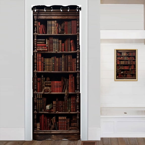Library Bookshelf Door Curtain for Doorway Privacy, Vintage Educational Bookcase Room Divider Kids Boys Girls Teens Bedroom Living Room, 1 Panel 34" W X 80" L