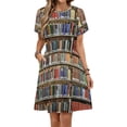 thumbnail image 1 of Library Bookshelf Dress Summer Street Style Dresses Female Short Sleeve Printed Sundress, 1 of 7