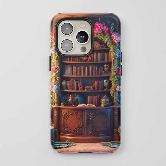 Library Bookshelf For All iPhone Series Protective Phone Case Enchanted Floral Multicolor
