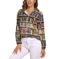 thumbnail image 1 of Library Bookshelf Long Sleeve Blouse Woman Streetwear Casual Shirts Summer Oversize Woman Streetwear Clothing Birthday Present, 1 of 7