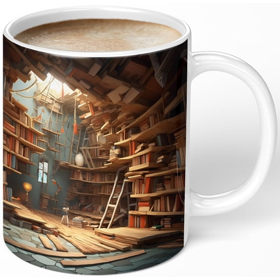 Library Bookshelf Mug, Cool Bookish Ceramic Coffee Mug, Book Lovers Gifts for Readers, Creative Book Club Mug, Novelty Gifts for Birthday Christmas Men Women Friends 11oz