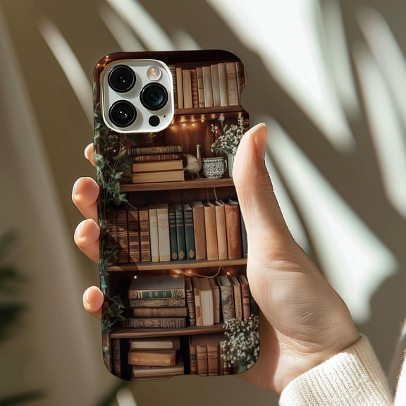 Library Bookshelf Phone Case For iPhone Samsung Pixel Slim Hard Cover Aesthetic Book Lover Reading Gift
