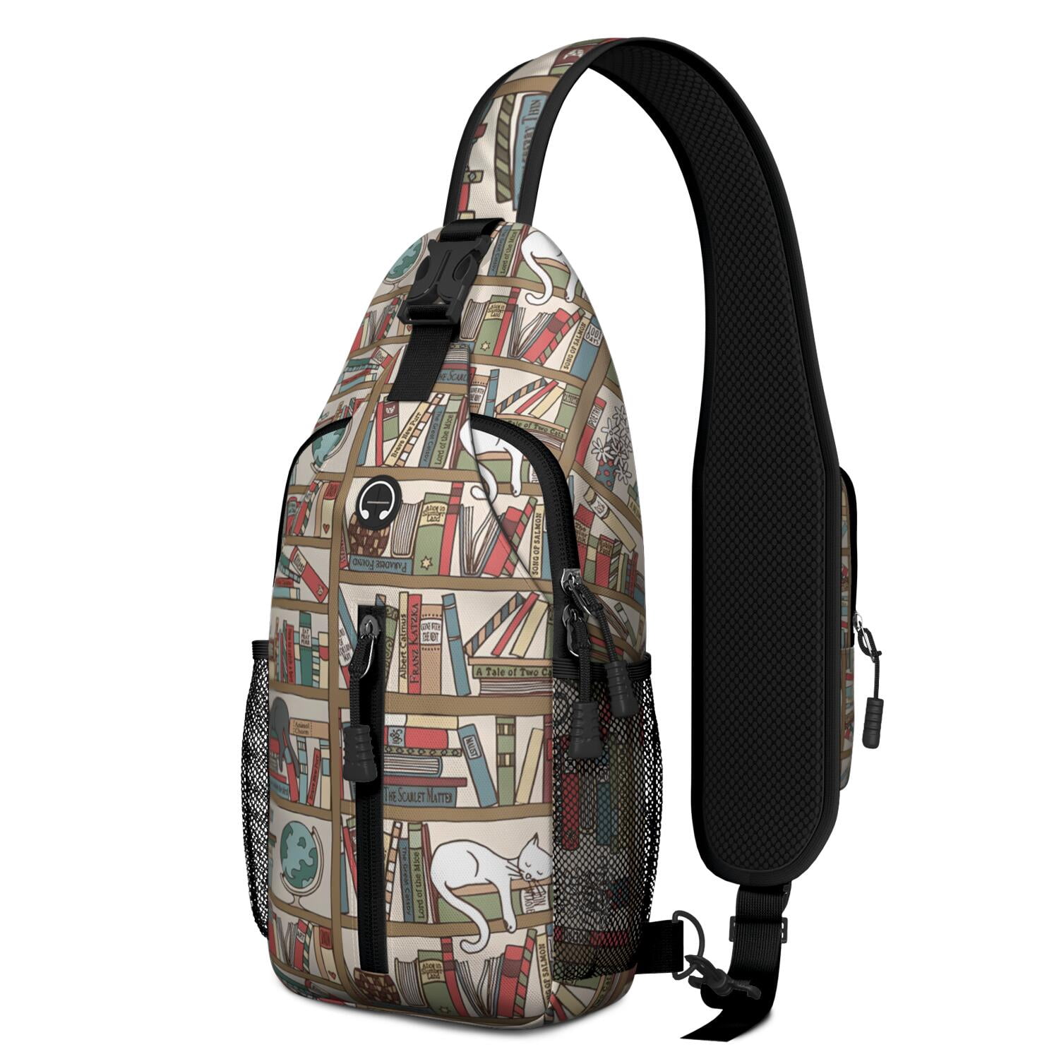 Library Back Pack Library Bookshelf Print Sling Backpack, Book Lover Reading Room ...