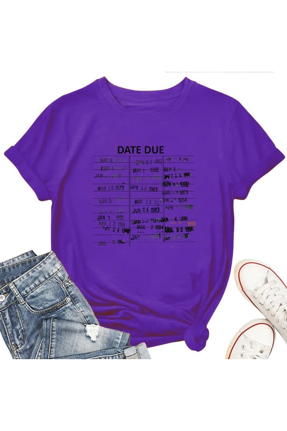 Library Card Due Date Women's T-Shirt – Funny Retro Librarian Graphic Tee, Book Lovers & Readers Short Sleeve Top
