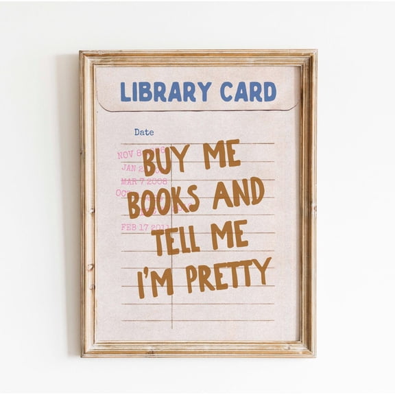 Library Card Print Bookish Wall Decor Cozy Reading Room Readers Art, Unframed Paper Poster 8x10in