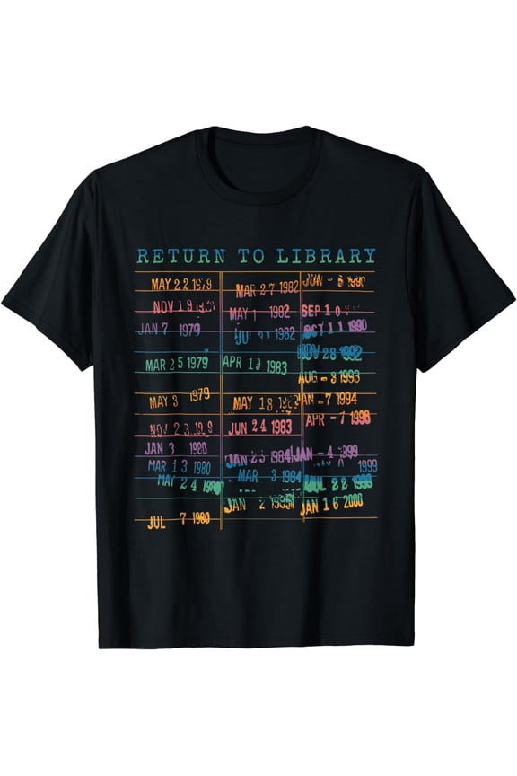 Library Card Vintage Book Due Date Bookish Rainbow Reading T-Shirt