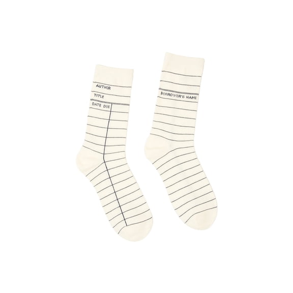 Library Card (White) Socks - Large, (Other)