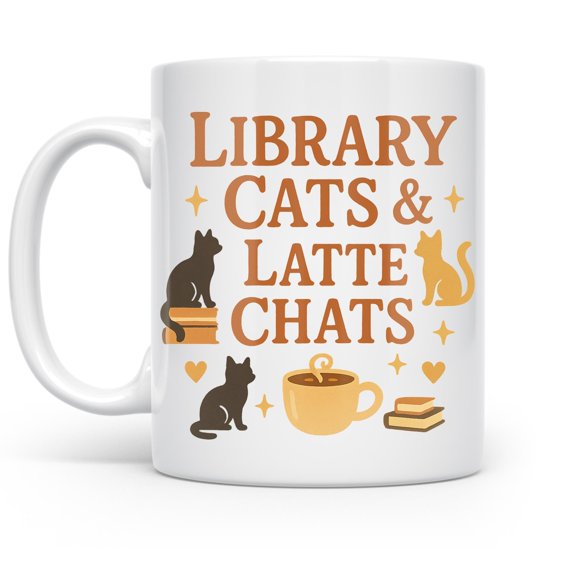Library Cats 11 oz Coffee Mug - Perfect for Cat and Book Lovers White Ceramic Gift
