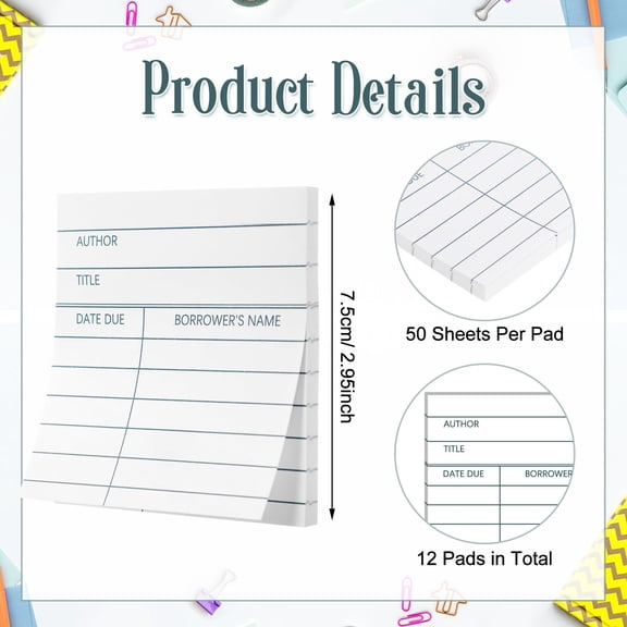Library Checkout Cards 600 Pcs 3" Sticky Notes 12 Pads