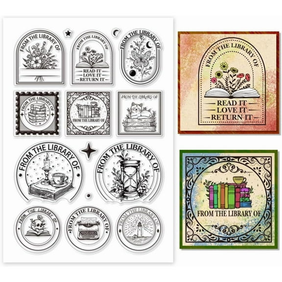 from The Library of Clear Stamp Personalized Book Silicone Stamp Bookshelf Rubber Stamp Reading Transparent Stamp for Library Cards Making Scrapbooking Photo Album Decor 6.2x4.3 Inch