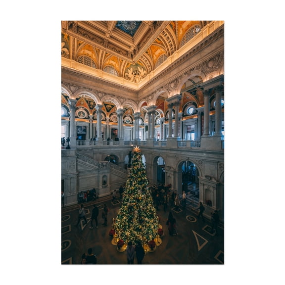 Library of Congress Christmas Tree 01 - Washington District of Columbia Photography Architecture Christmas Winter Unframed Wall Art Print 40 x 60 inches