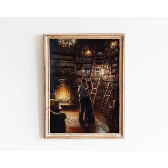 Library Couple,Baroque Wall Art,Goth Moody Dark Academia,Renaissance Art Posters,Dark Moody Antique,Victorian Woman,Vintage Library Scene, 12x18 UNFRAMED