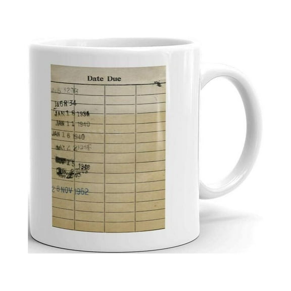 Library Date Due Card Coffee Tea Ceramic Mug Office Work Cup Gift 15oz