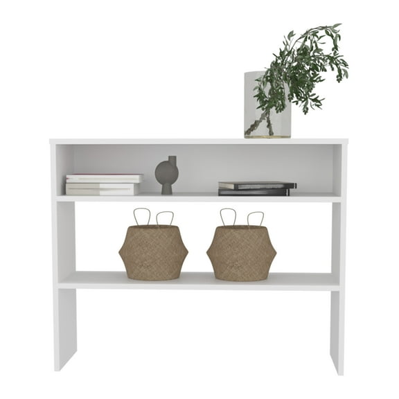 Library Desk 31.5" H,With 2 Shelves and 2 Legs,White,White Engineered Wood Furniture Office Desks Work Surfaces