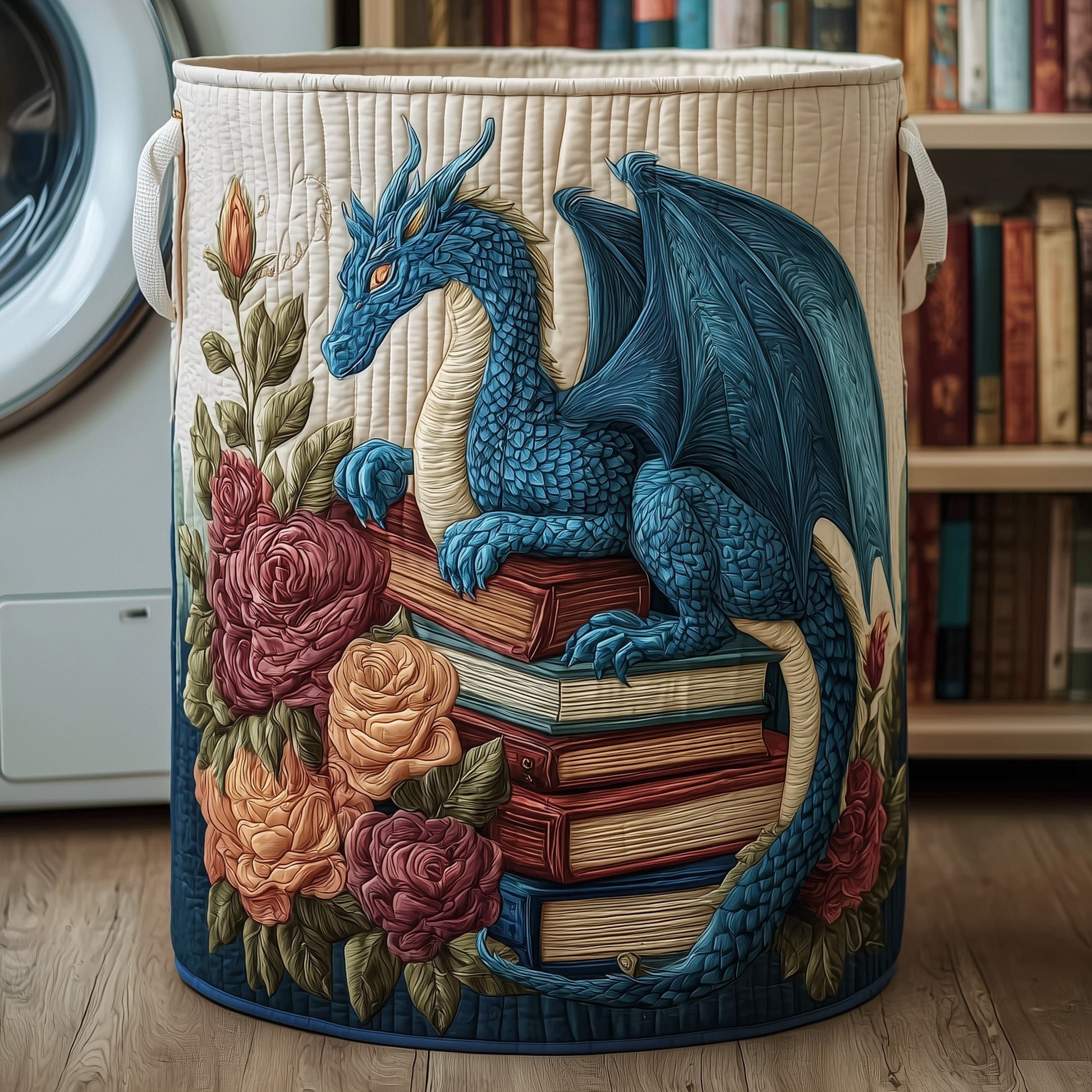 Library Dragon Quilted Laundry Basket, Storage Bin Laundry Basket Fabric, House Storage Hamper, Mother Day's Gift Ideas