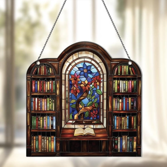 Library Flat 2D Acrylic Suncatcher, Library Ornaments, Library Decor, Library Gifts For Women Men, Library Sun Catcher For Window Hanging