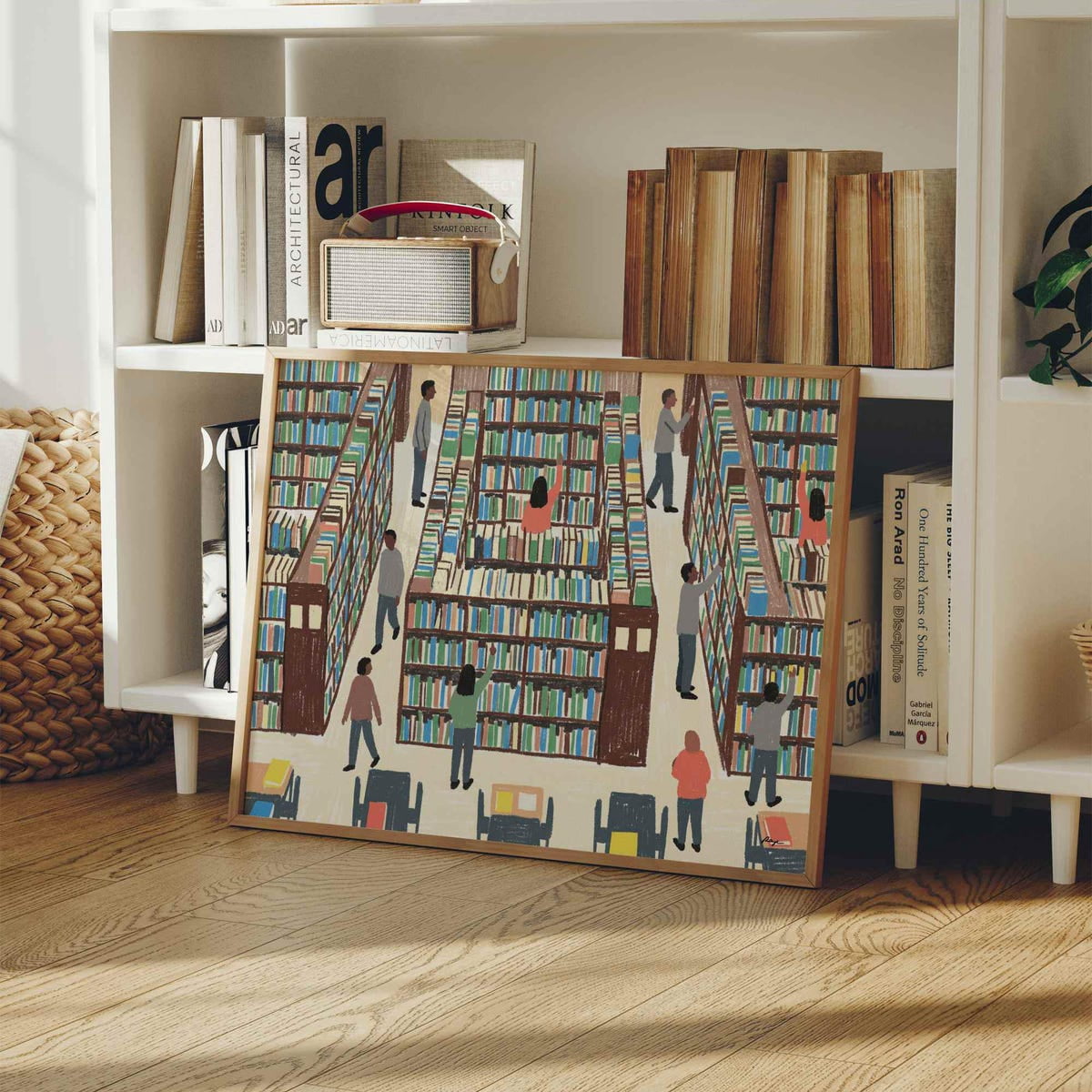 Library Horizontal Mid Century Book Retro Living Library Drawing Books ...