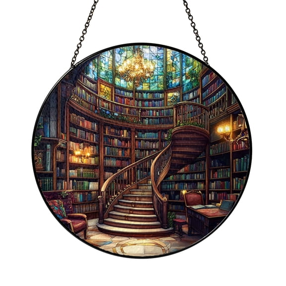 Library Inspired Glass Style Window Panel – Decorative Accent