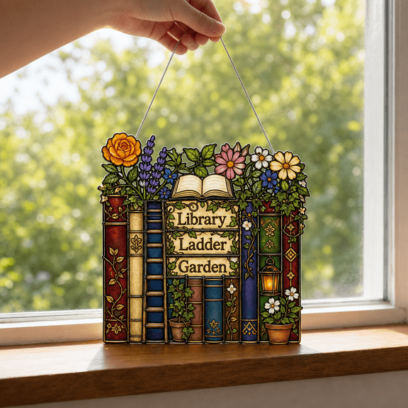 Library Ladder Garden Acrylic Suncatcher Window Hanging Gift for Book Lovers