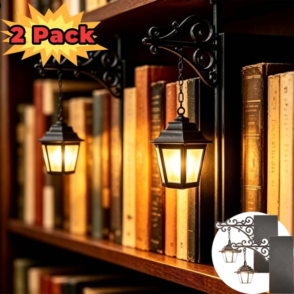 Library Lantern Book Nook Light, Halloween Nook Light for Bookshelf, Book Lover Gift for Bedroom Living Room, Lamp, 2 Pack
