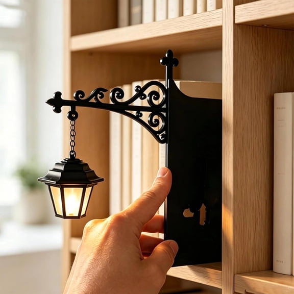 Library Lantern Bookshelf Lamp, Vintage Hanging LED Bookshelf Lights with Bookend-Style Base, Warm Decorative Bookshelf Lighting for Book Nook, Home Library, Study and Reading Corner