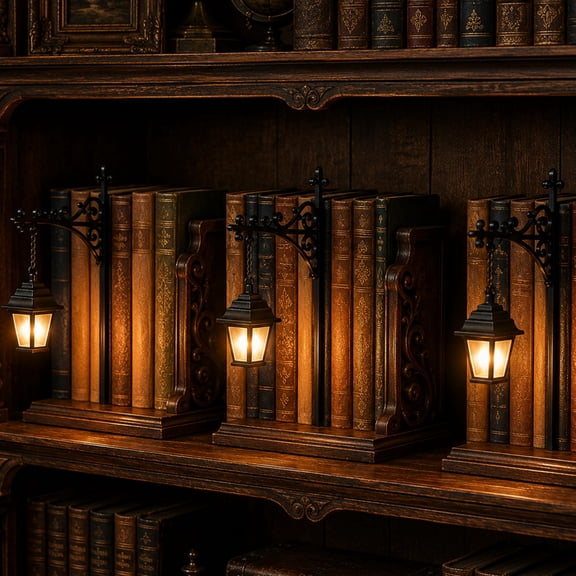Library Lantern Bookshelf Lamp, Vintage LED Hanging Bookend Light for Home Library, Reading Nook & Bookcase Decorative Ambient Lighting