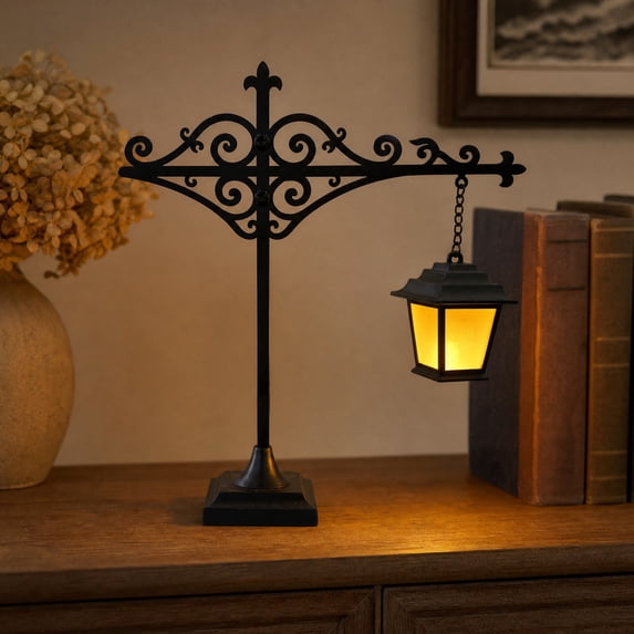 Library Lantern-Decorative Bookshelf Lighting, Decorative Bookcase & Reading Nook Night Light, Halloween Iron Shelf Light, Iron Shelf Light with Warm or Cool LED, Home Library and Readers