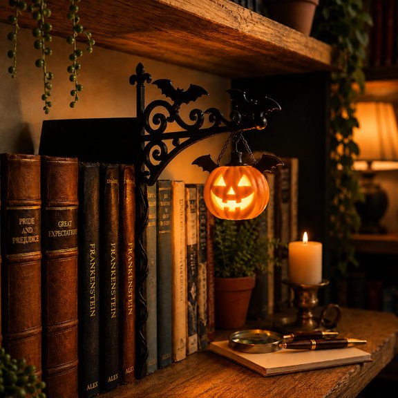 Library Lantern-Decorative Bookshelf Lighting, Mini Bookshelf Lamp Slides Between Books for Hidden Display, Warm Amber LED Lights for Book Nook, Shelf Decor Gift for Book Lovers