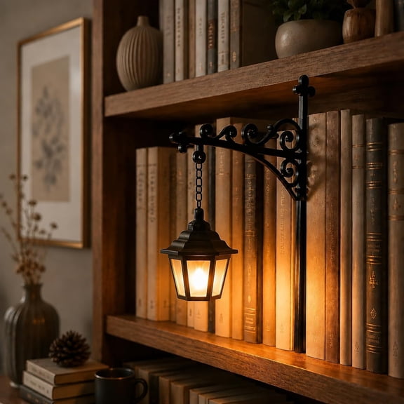 Library Lantern-Decorative Bookshelf Lighting, Mini Bookshelf Lamp Slides Between Books, Warm Amber LED Bookshelf Lights for Book Nook, Shelf Decor Gift for Book Lovers(Reading Ghost)