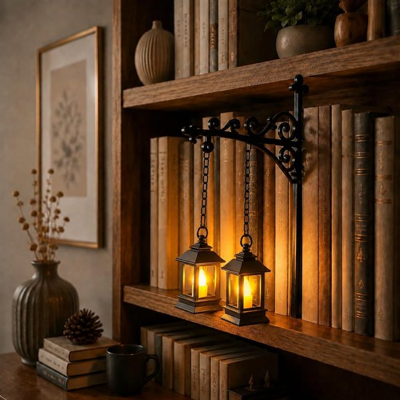 Library Lantern-Decorative Bookshelf Lighting, Mini Bookshelf Lamp Slides Between Books, Warm Amber LED Bookshelf Lights for Book Nook, Shelf Decor Gift for Book Lovers