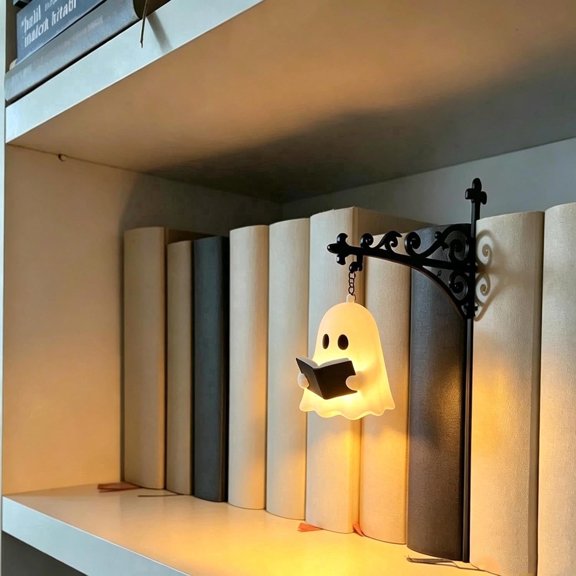 Library Lantern Decorative Bookshelf Lamp, Vintage LED Book Nook Light, Portable Table Desk Luminaire for Bookworms,Ghost 1Pc