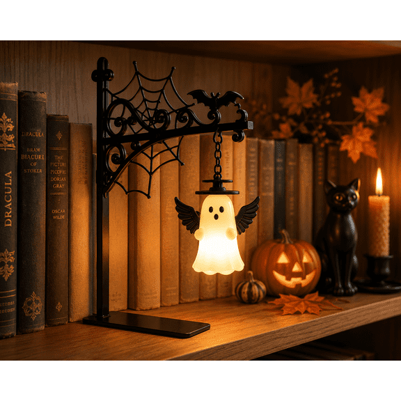 Library Lantern Decorative Bookshelf Lamp, Vintage LED Book Nook Light, Portable Table Desk Luminaire for Bookworms,GhostA 1Pc