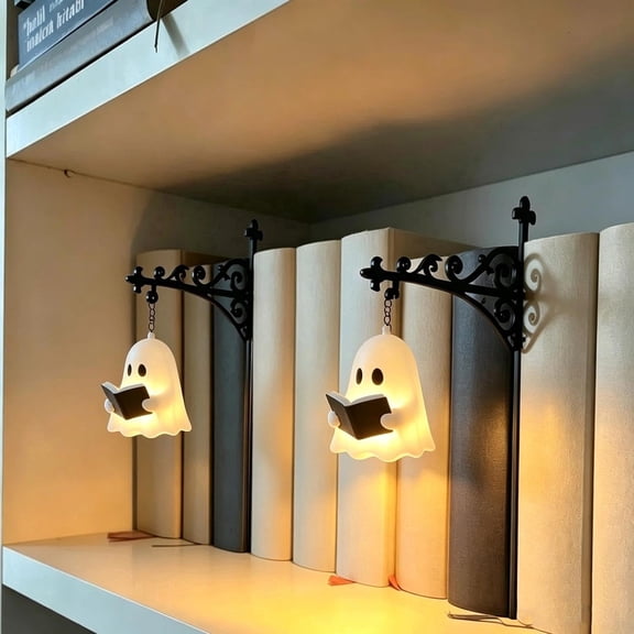 Library Lantern-Decorative Bookshelf Lighting, Reading Book Shelf Lights for Bookworms, Antique Led Books Nook Lamp Ornament for Study Reading Corner Home Library, Ghost 2Pcs