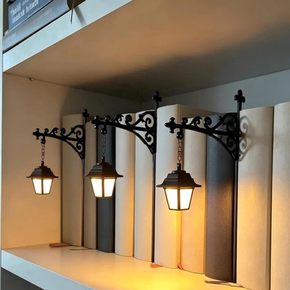 Library Lantern Decorative Bookshelf Lamp, Vintage LED Book Nook Light,3Pcs