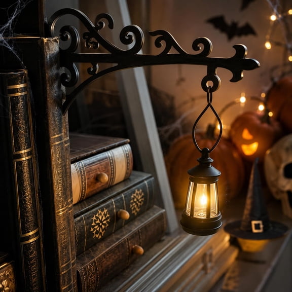 Library Lantern-Decorative Bookshelf Lighting, Reading Nook LED Nightlight, Metal Bookcase Lamps, Vintage Table Desk Luminaires, Studious Home Room Ornament (D-1Pc)