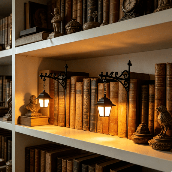 Library Lantern-Decorative Bookshelf Lighting, Retro Mini Street Lamp Bookend, Cozy Warm Light Decor for Bookshelves